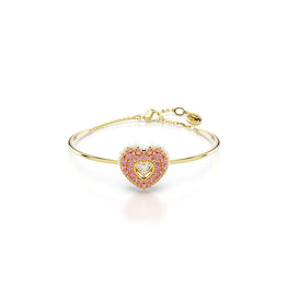 Idyllia bangle, Heart, Pink, Gold-tone plated