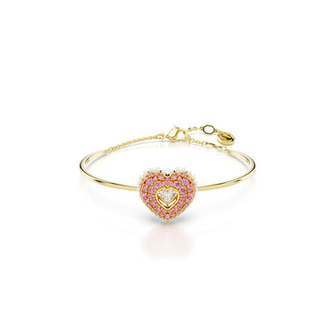 Idyllia bangle, Heart, Pink, Gold-tone plated