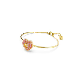 Idyllia bangle, Heart, Pink, Gold-tone plated