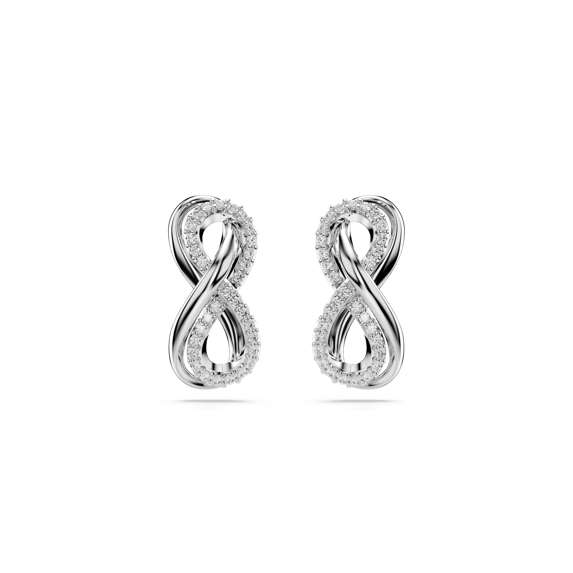 Hyperbola stud earrings, Infinity, White, Rhodium plated