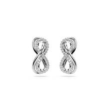Hyperbola stud earrings, Infinity, White, Rhodium plated