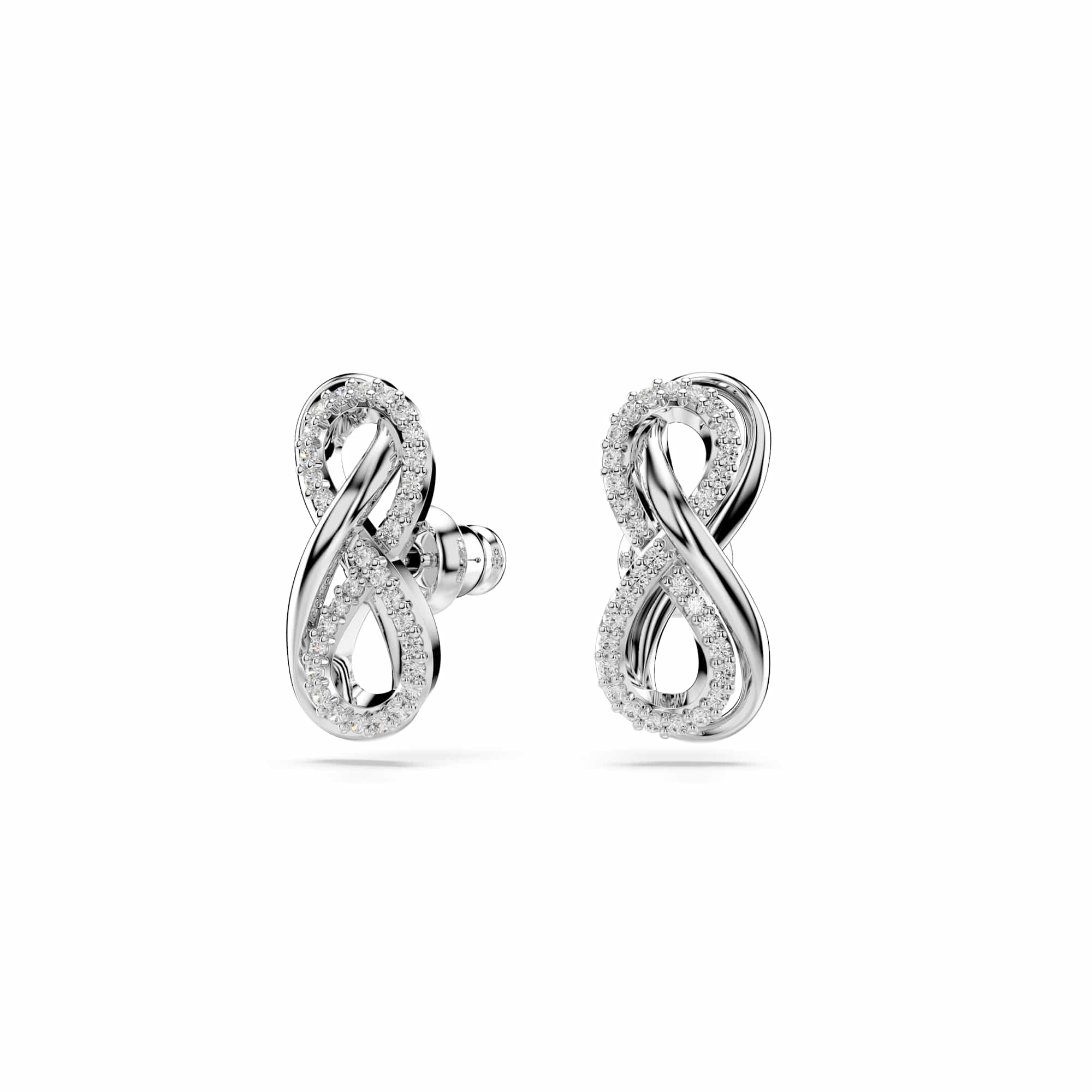 Hyperbola stud earrings, Infinity, White, Rhodium plated
