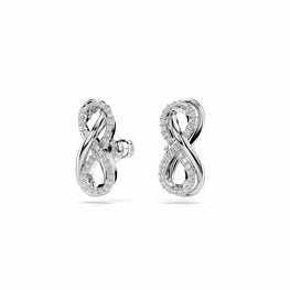 Hyperbola stud earrings, Infinity, White, Rhodium plated