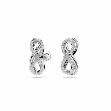 Hyperbola stud earrings, Infinity, White, Rhodium plated