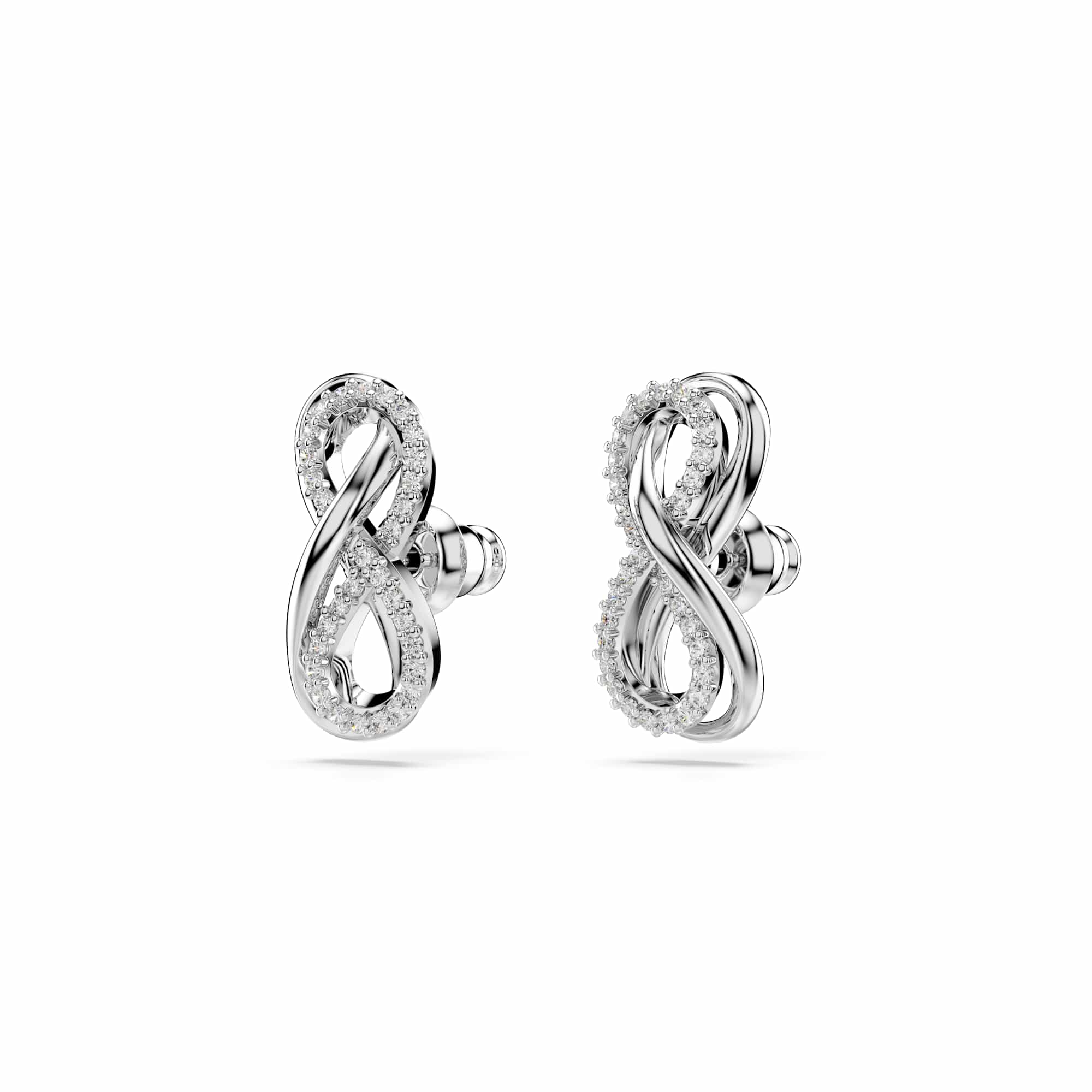 Hyperbola stud earrings, Infinity, White, Rhodium plated