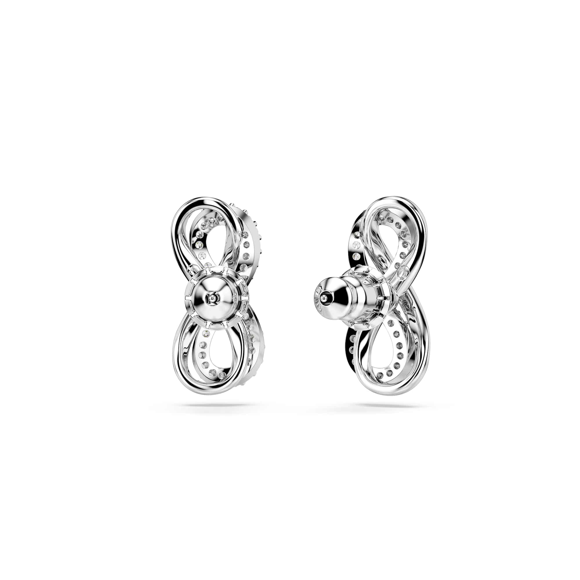 Hyperbola stud earrings, Infinity, White, Rhodium plated