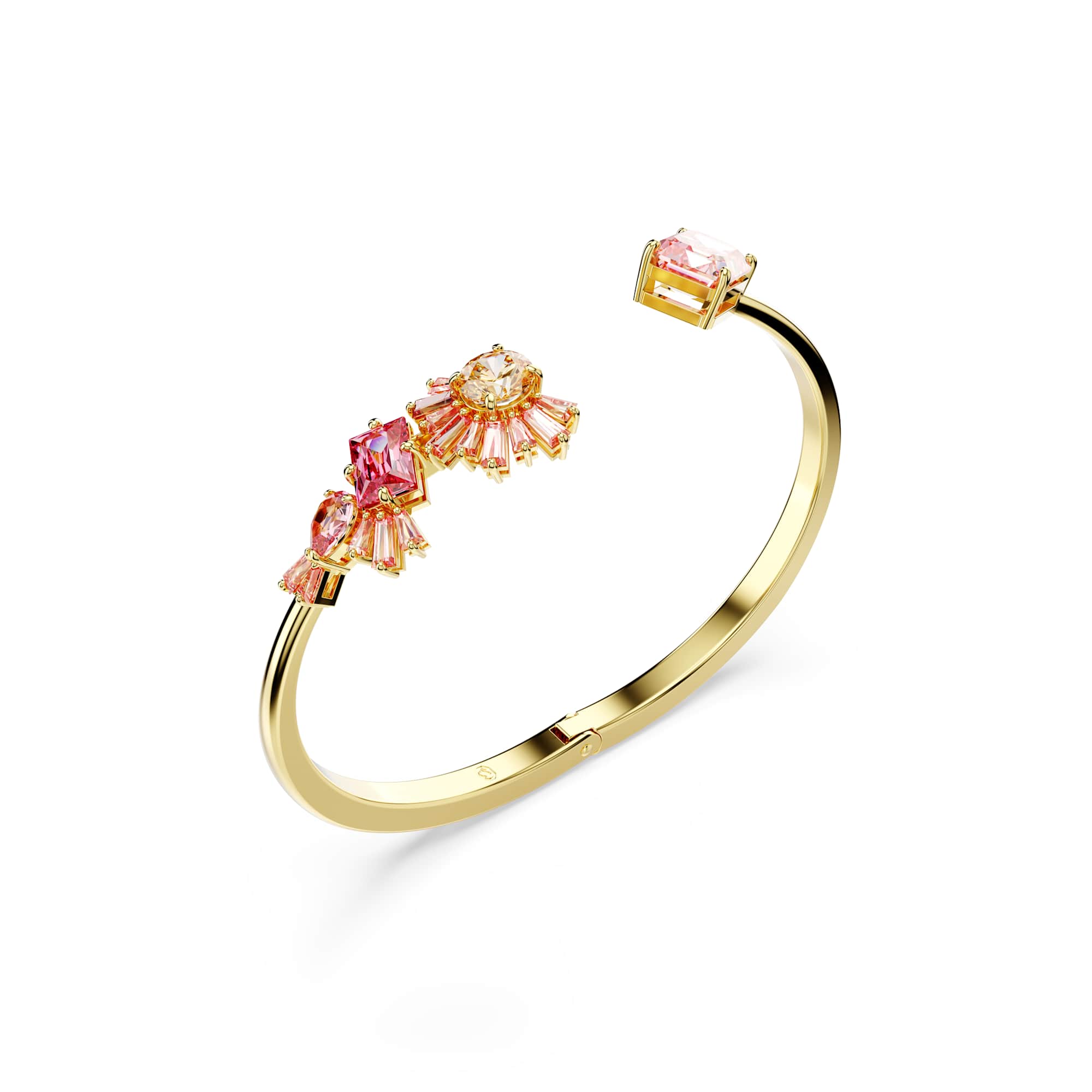 Gema bangle, Mixed cuts, Pink, Gold-tone plated - M