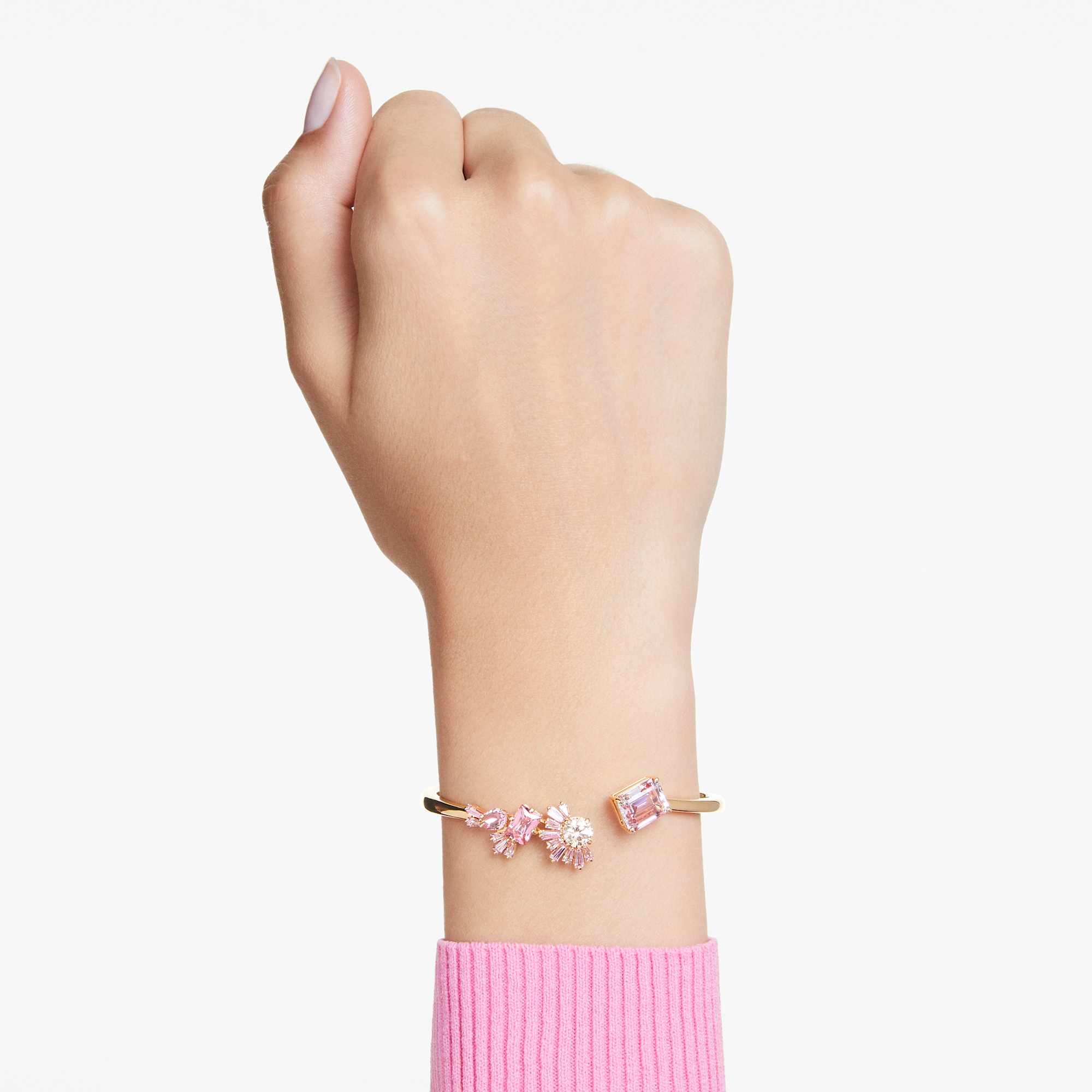 Gema bangle, Mixed cuts, Pink, Gold-tone plated - M