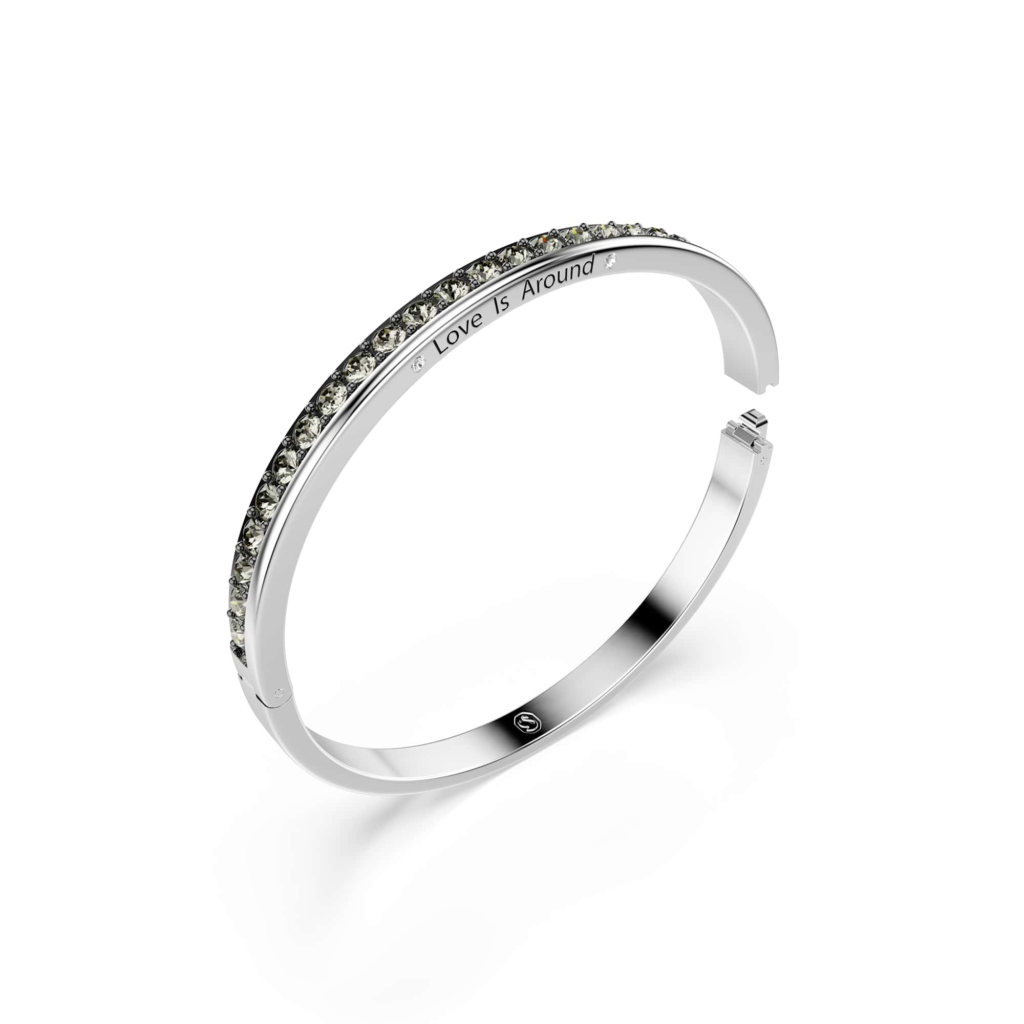 Connexus bangle, Round cut, `Love is around`, Black, Rhodium plated - S