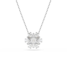 Idyllia pendant, Mixed cuts, Snowflake, White, Rhodium plated