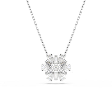 Idyllia pendant, Mixed cuts, Snowflake, White, Rhodium plated