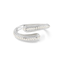 Sublima cuff, Crystal pearl, Round cut, White, Rhodium plated - M