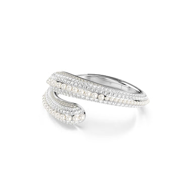 Sublima cuff, Crystal pearl, Round cut, White, Rhodium plated - M