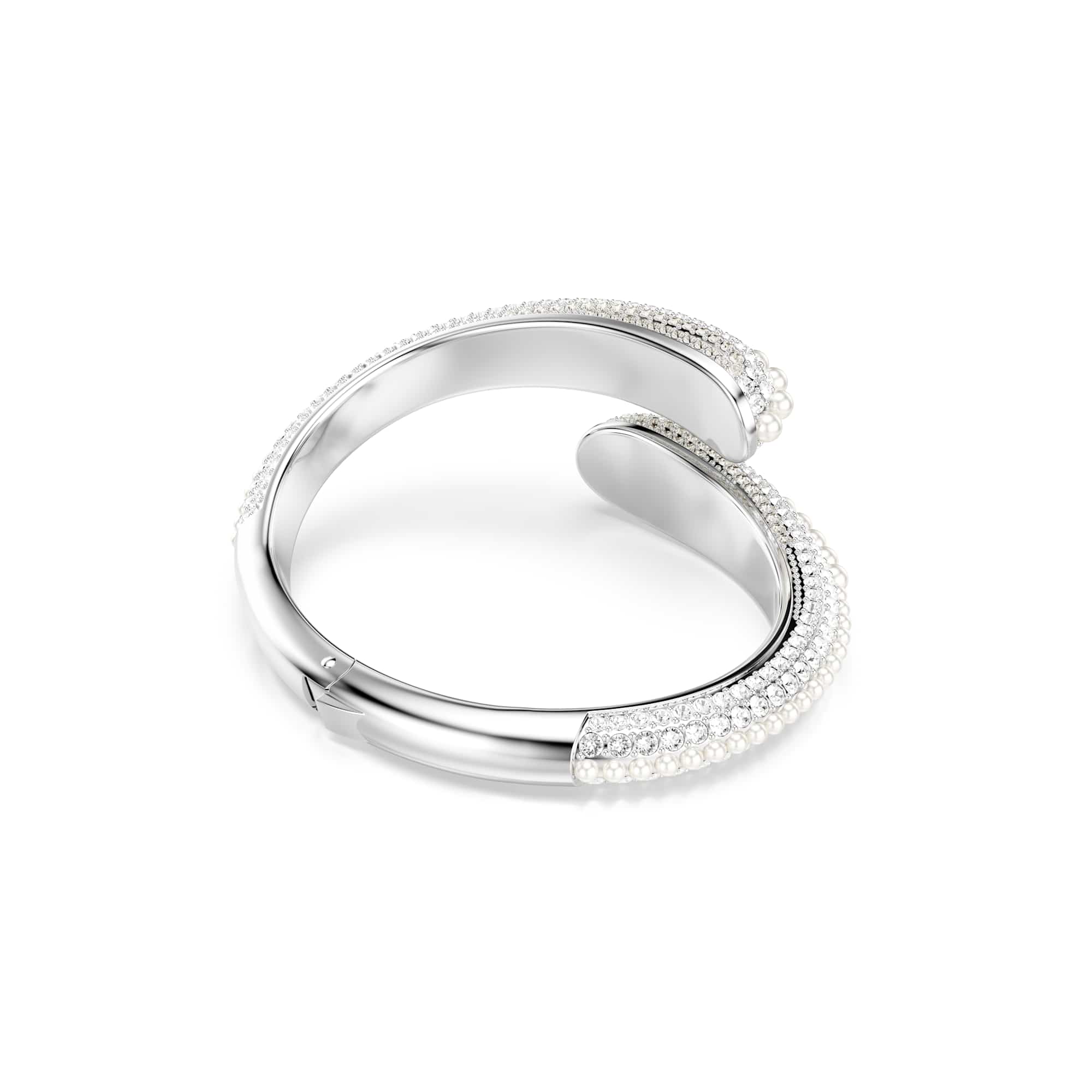 Sublima cuff, Crystal pearl, Round cut, White, Rhodium plated - M
