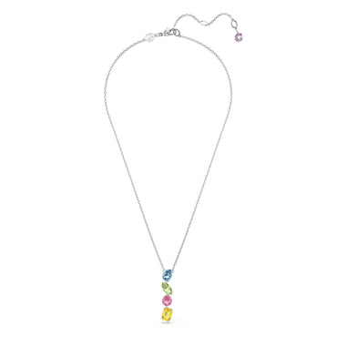 Gema Y pendant, Mixed cuts, Multicolored, Rhodium plated