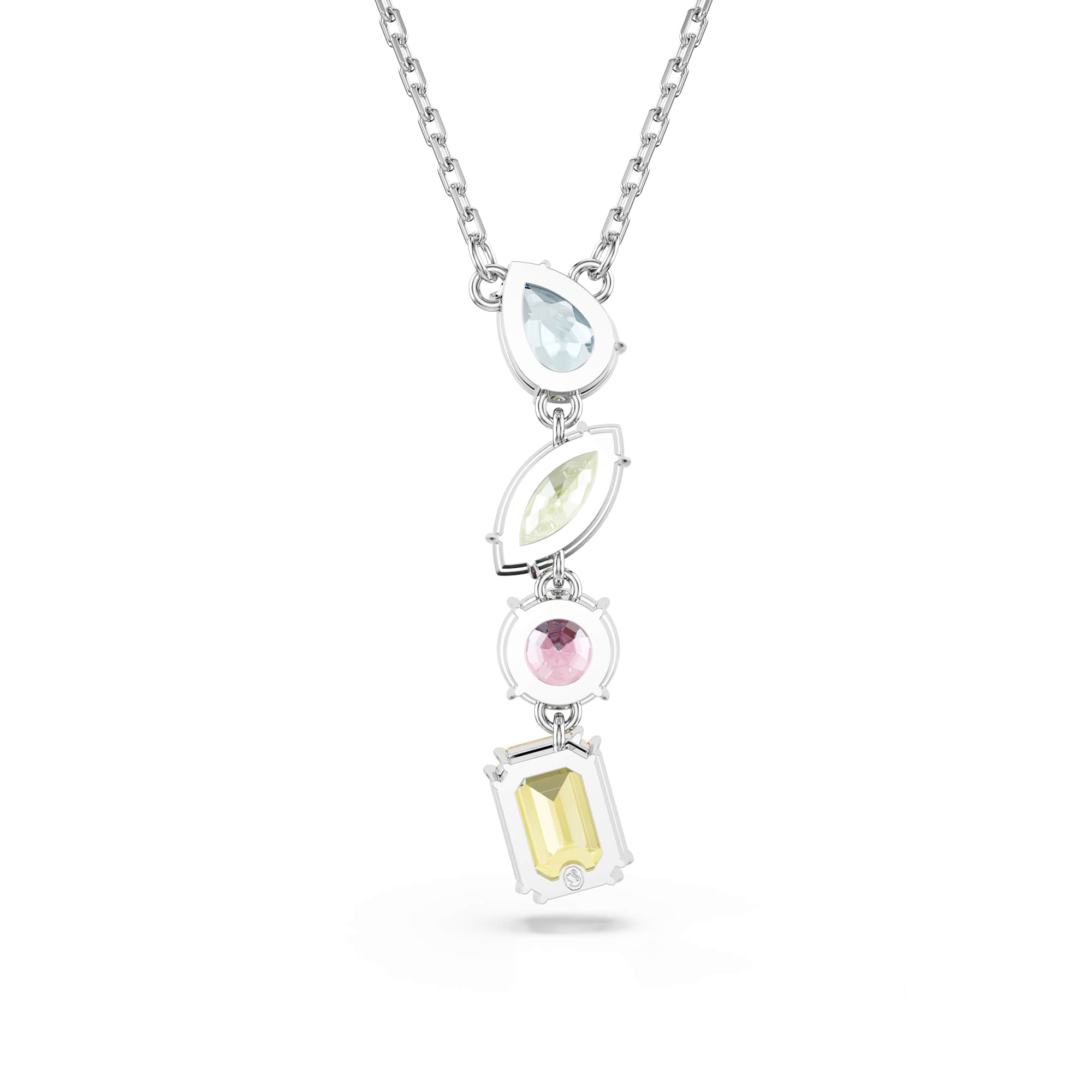 Gema Y pendant, Mixed cuts, Multicolored, Rhodium plated