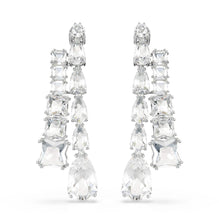 Matrix drop earrings, Mixed cuts, White, Rhodium plated