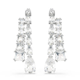 Matrix drop earrings, Mixed cuts, White, Rhodium plated