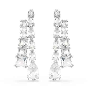 Matrix drop earrings, Mixed cuts, White, Rhodium plated