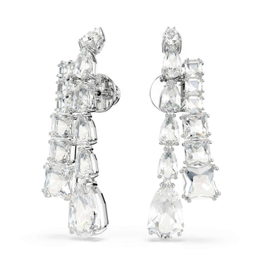 Matrix drop earrings, Mixed cuts, White, Rhodium plated