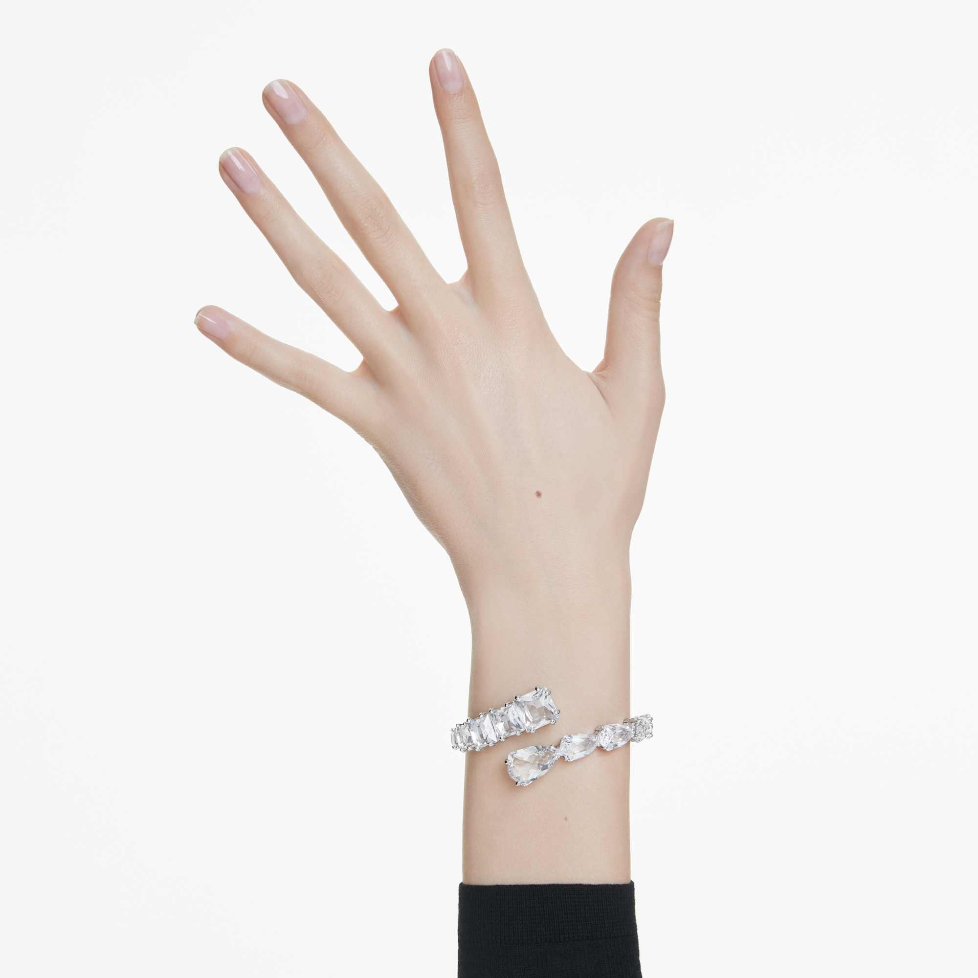 Matrix bangle, Mixed cuts, White, Rhodium plated - M