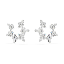 Idyllia clip earrings, Mixed cuts, Snowflake, White, Rhodium plated