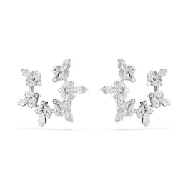 Idyllia clip earrings, Mixed cuts, Snowflake, White, Rhodium plated