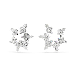 Idyllia clip earrings, Mixed cuts, Snowflake, White, Rhodium plated