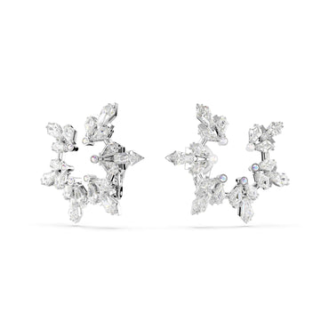 Idyllia clip earrings, Mixed cuts, Snowflake, White, Rhodium plated