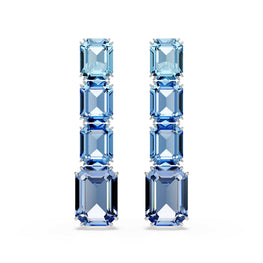Millenia drop earrings, Octagon cut, Color gradient, Blue, Rhodium plated