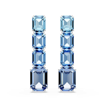 Millenia drop earrings, Octagon cut, Color gradient, Blue, Rhodium plated