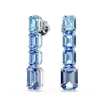 Millenia drop earrings, Octagon cut, Color gradient, Blue, Rhodium plated