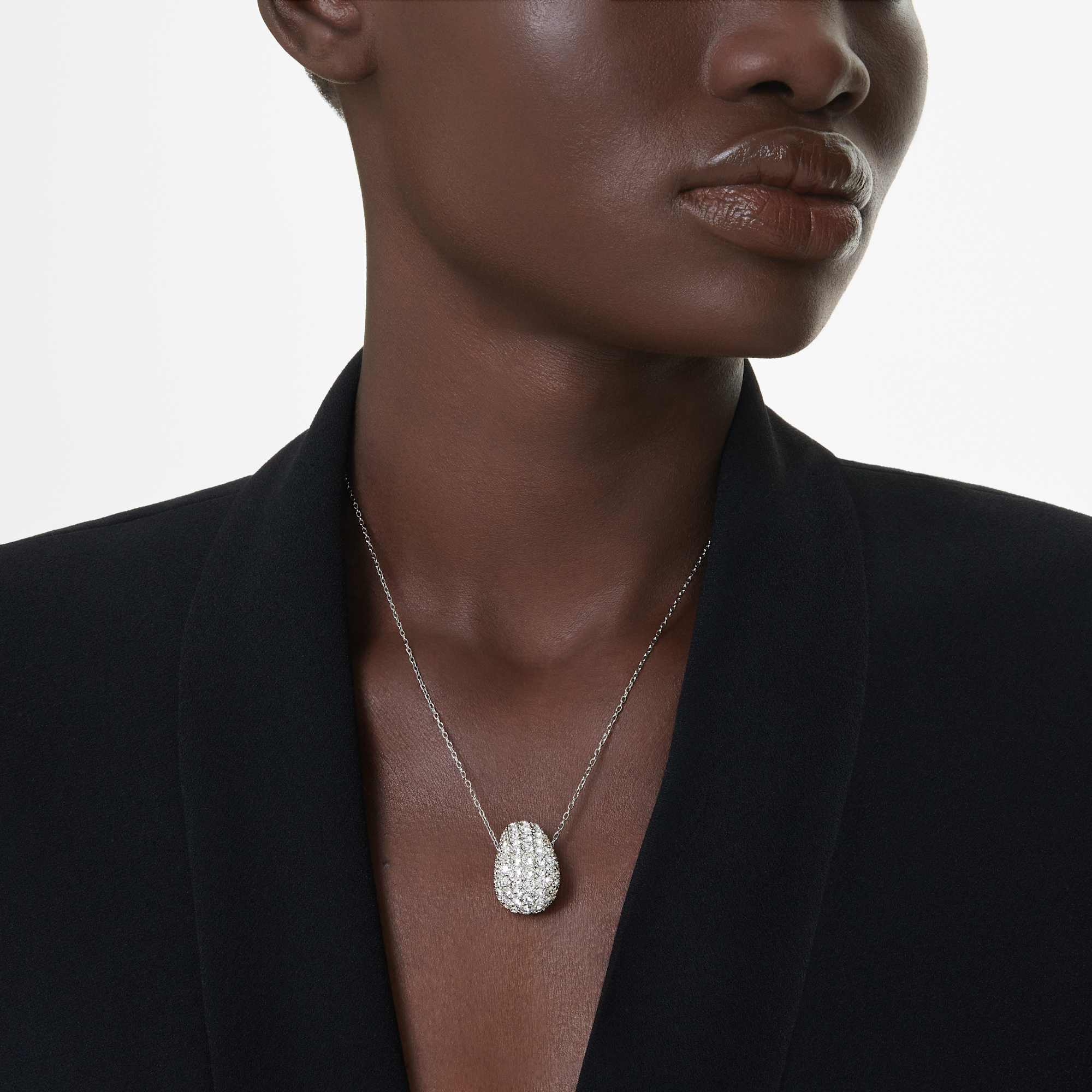 Sublima pendant, Round cut, White, Rhodium plated