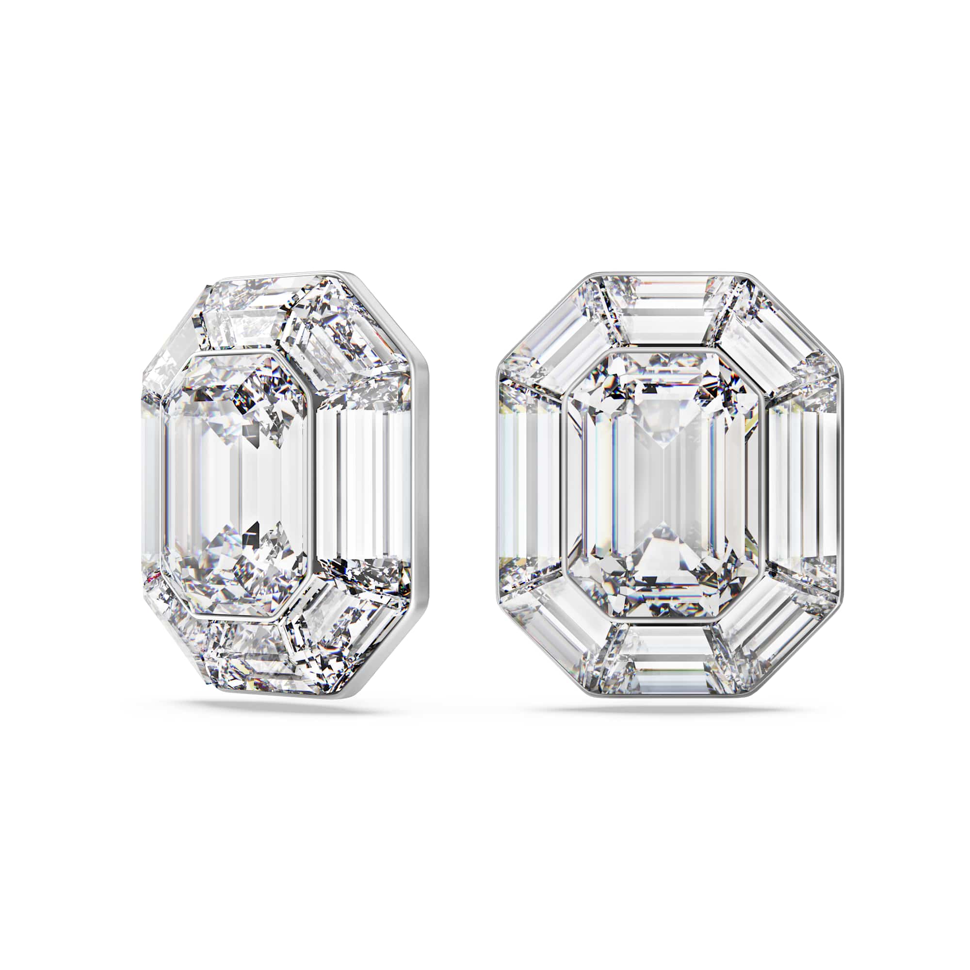 Lucent clip earrings, Octagon cut, White
