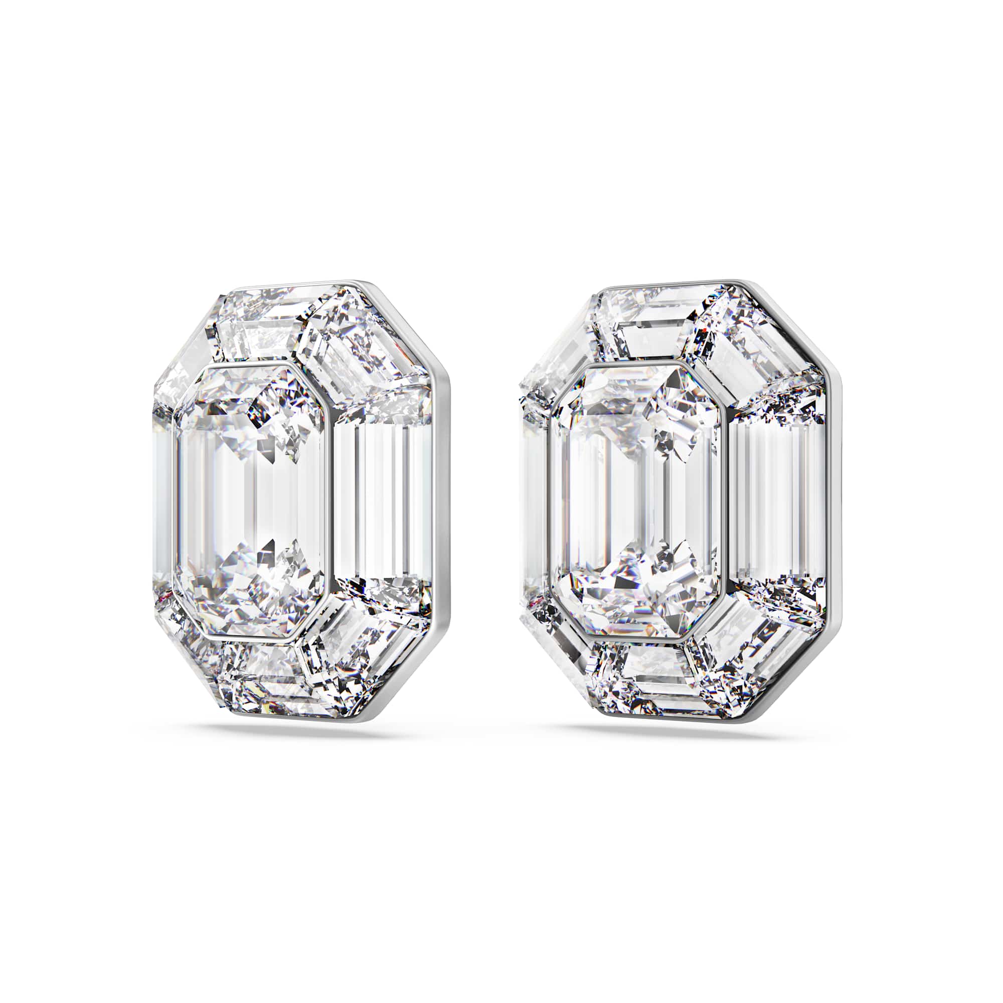 Lucent clip earrings, Octagon cut, White