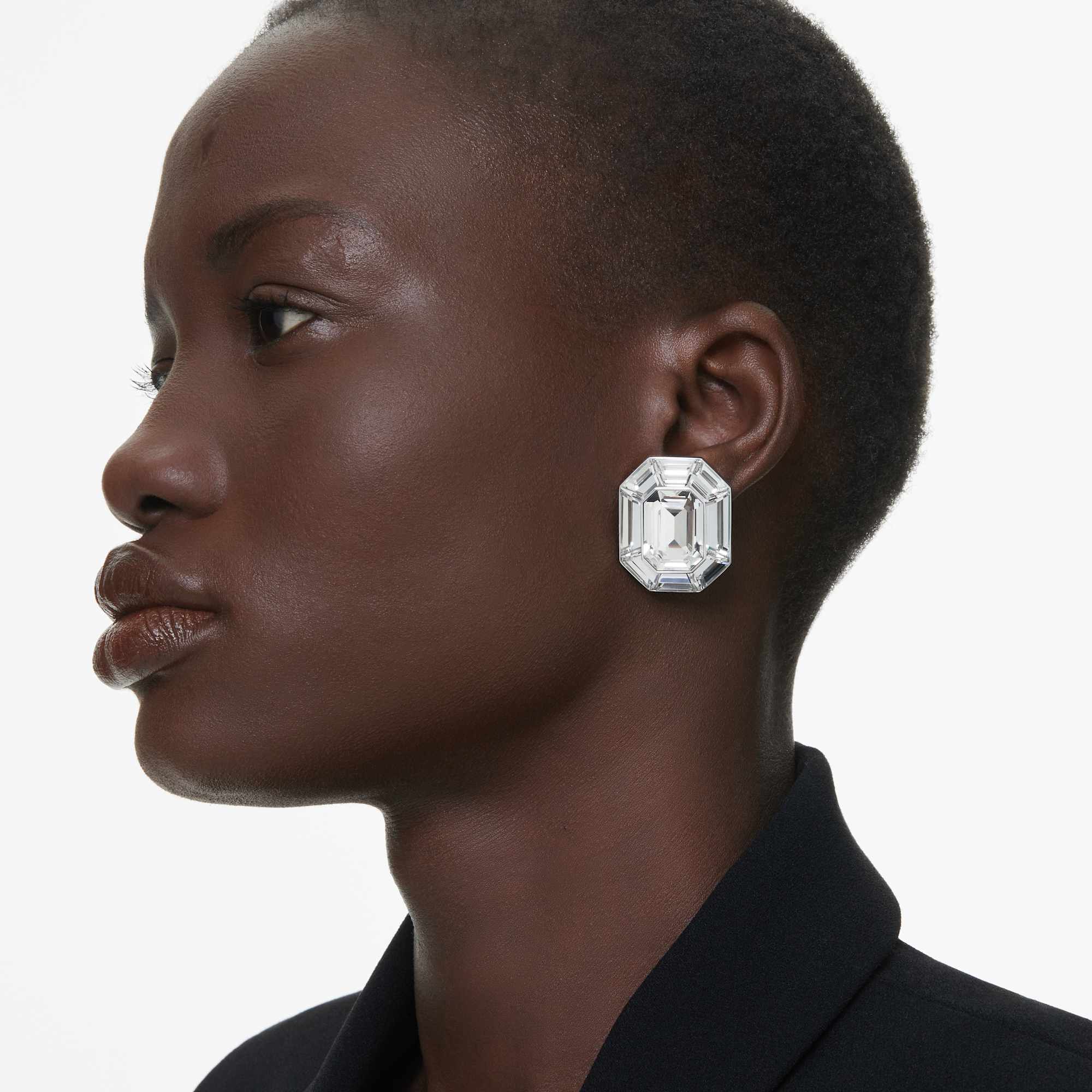 Lucent clip earrings, Octagon cut, White
