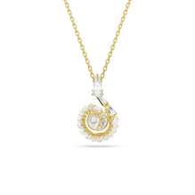 Snake pendant, Crystal pearl, Mixed cuts, Year of the Snake, White, 18K gold finish