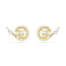 Snake stud earrings, Crystal pearl, Mixed cuts, Year of the Snake, White, 18K gold finish