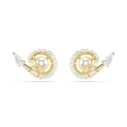 Snake stud earrings, Crystal pearl, Mixed cuts, Year of the Snake, White, 18K gold finish
