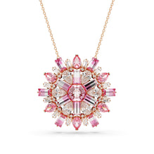 Idyllia pendant and brooch, Mixed cuts, Flower, Long, Pink, Rose gold-tone plated