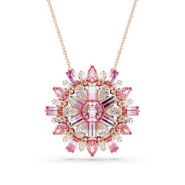 Idyllia pendant and brooch, Mixed cuts, Flower, Long, Pink, Rose gold-tone plated