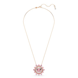 Idyllia pendant and brooch, Mixed cuts, Flower, Long, Pink, Rose gold-tone plated