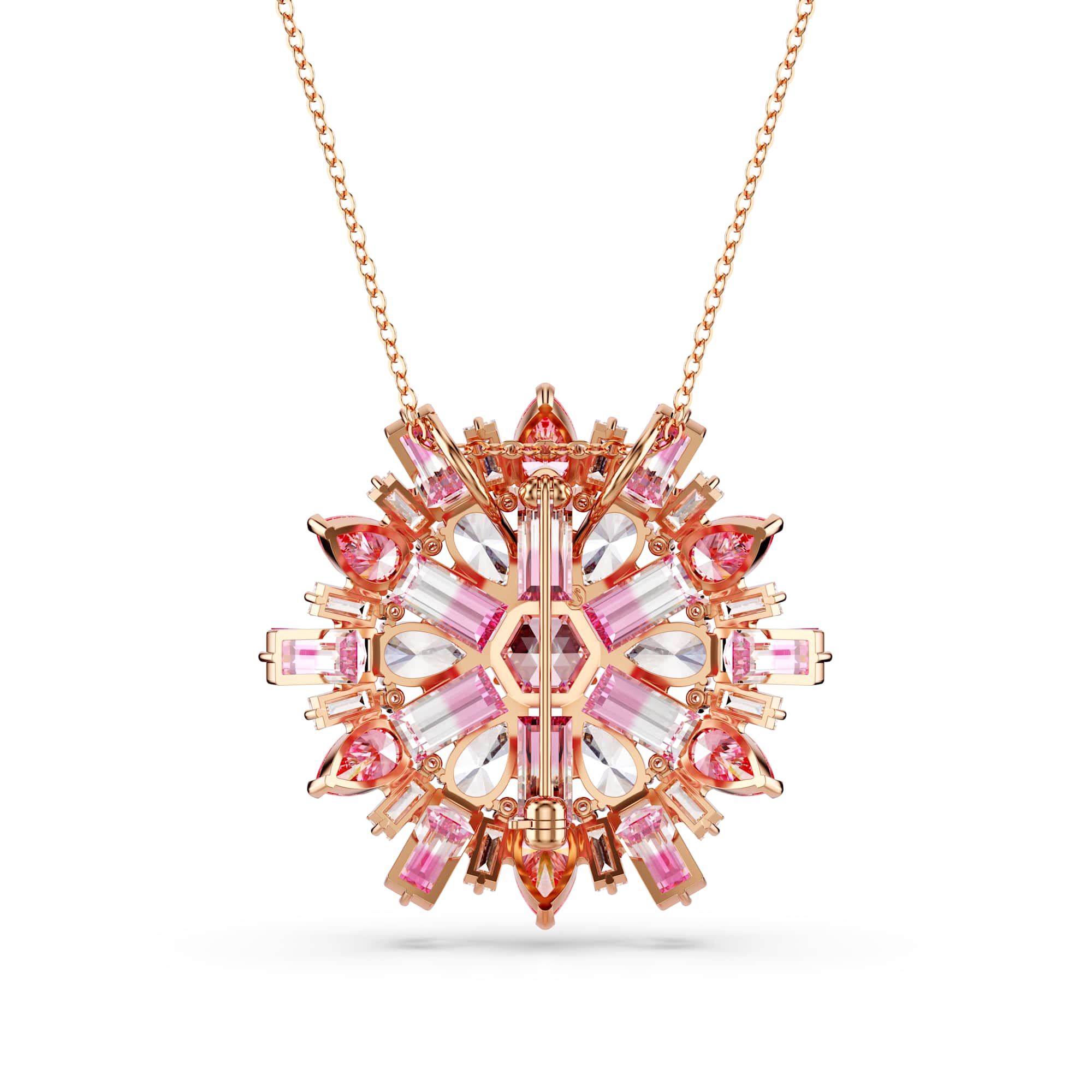 Idyllia pendant and brooch, Mixed cuts, Flower, Long, Pink, Rose gold-tone plated