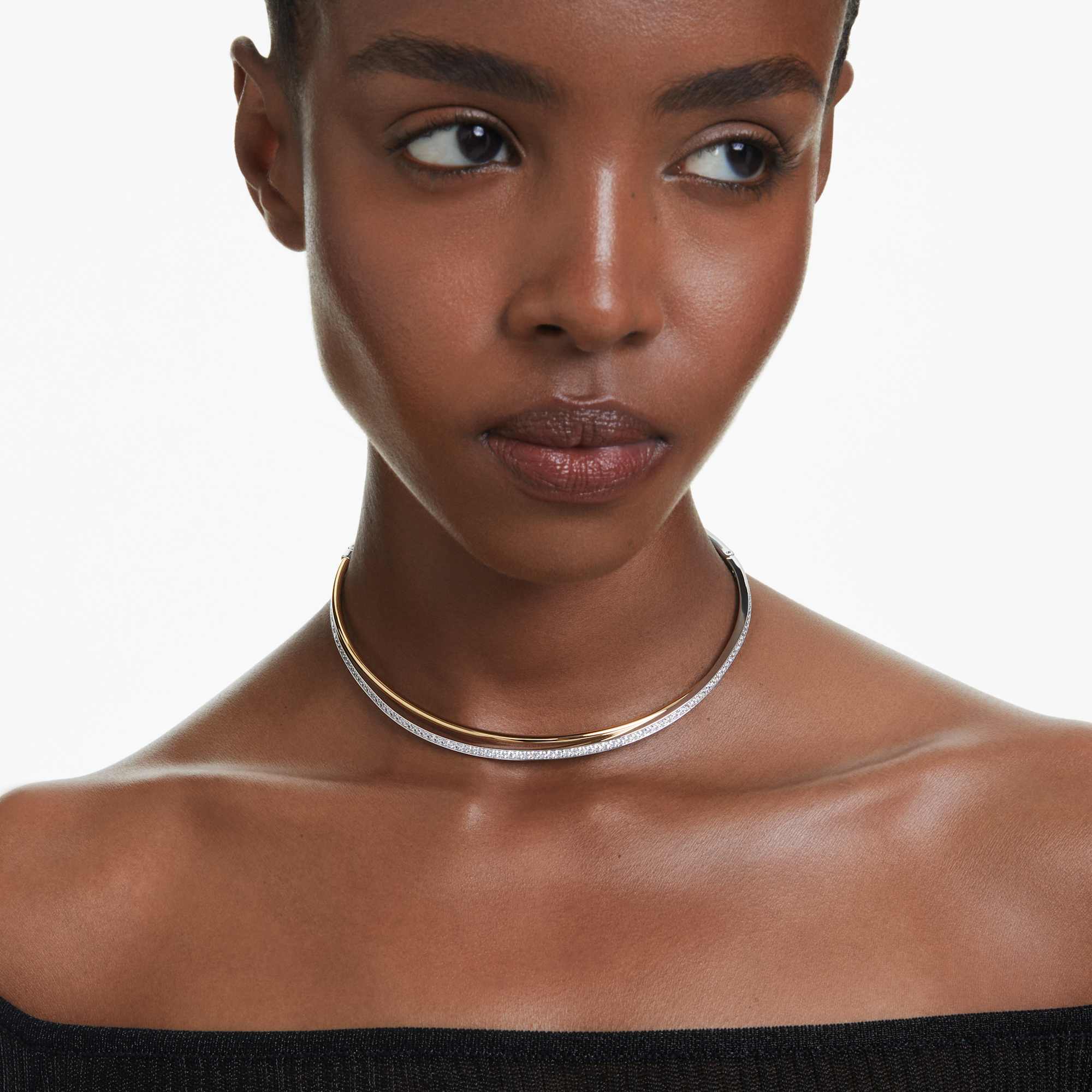 Hyperbola choker, Round cut, White, Mixed metal finish - M