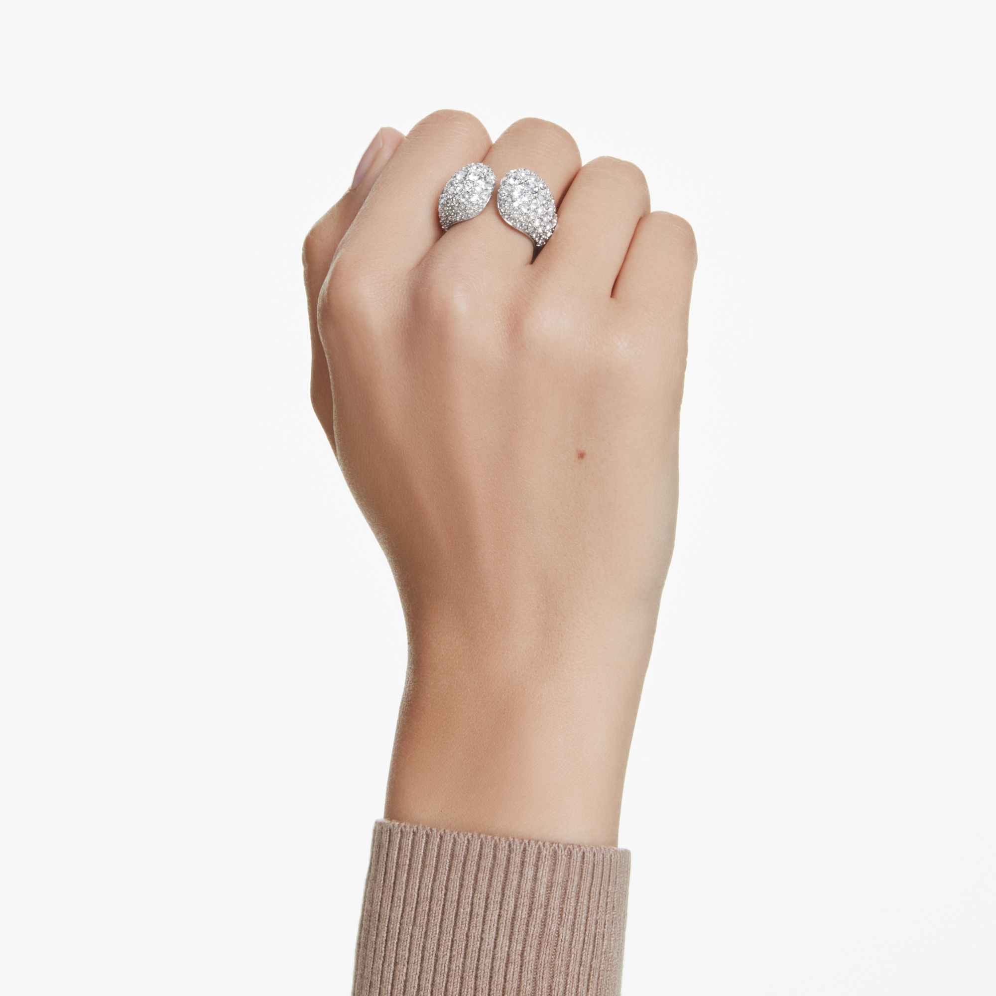 Sublima cocktail ring, Round cut, White, Rhodium plated - 52cm