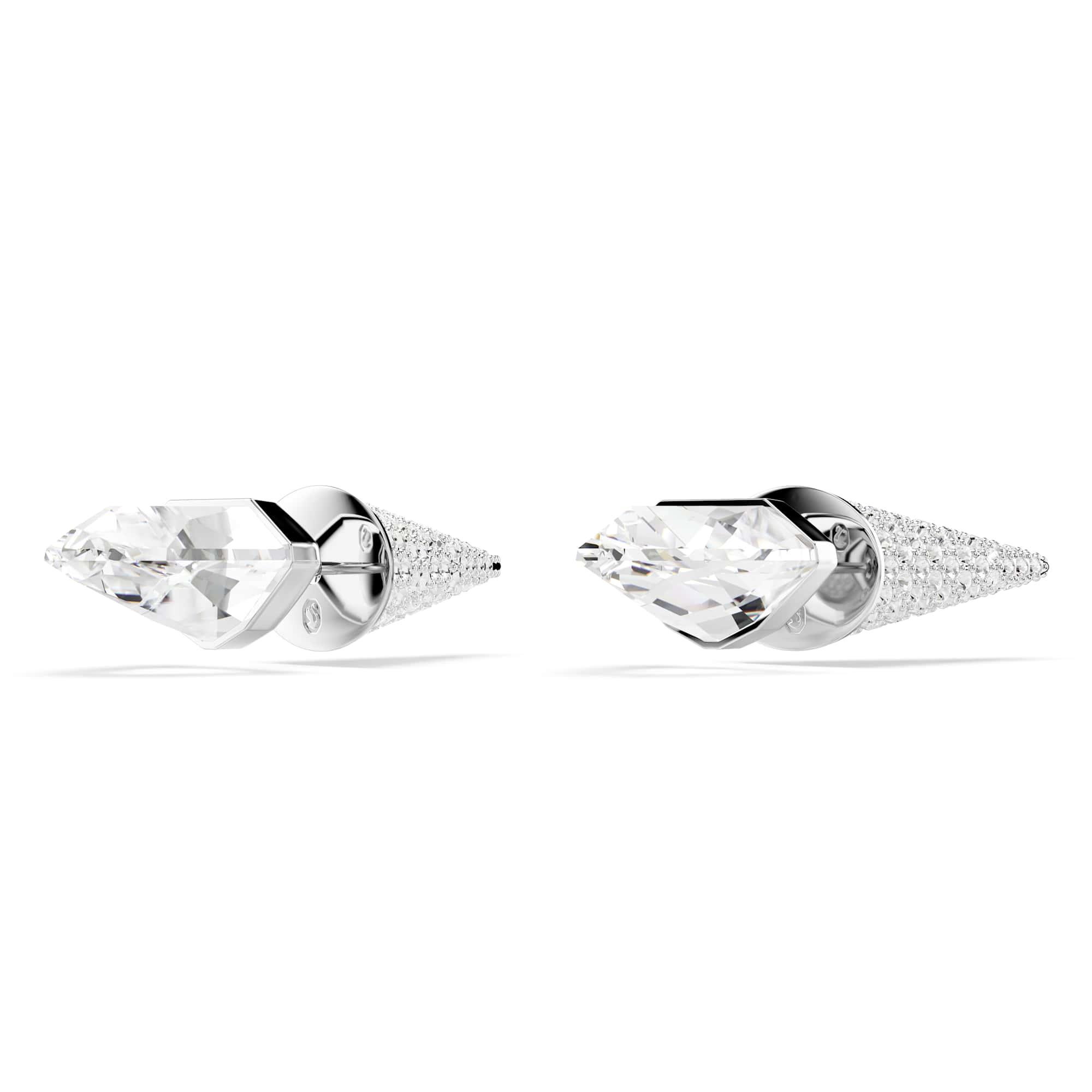 Lucent stud earrings, Pavé, Spike, White, Rhodium plated