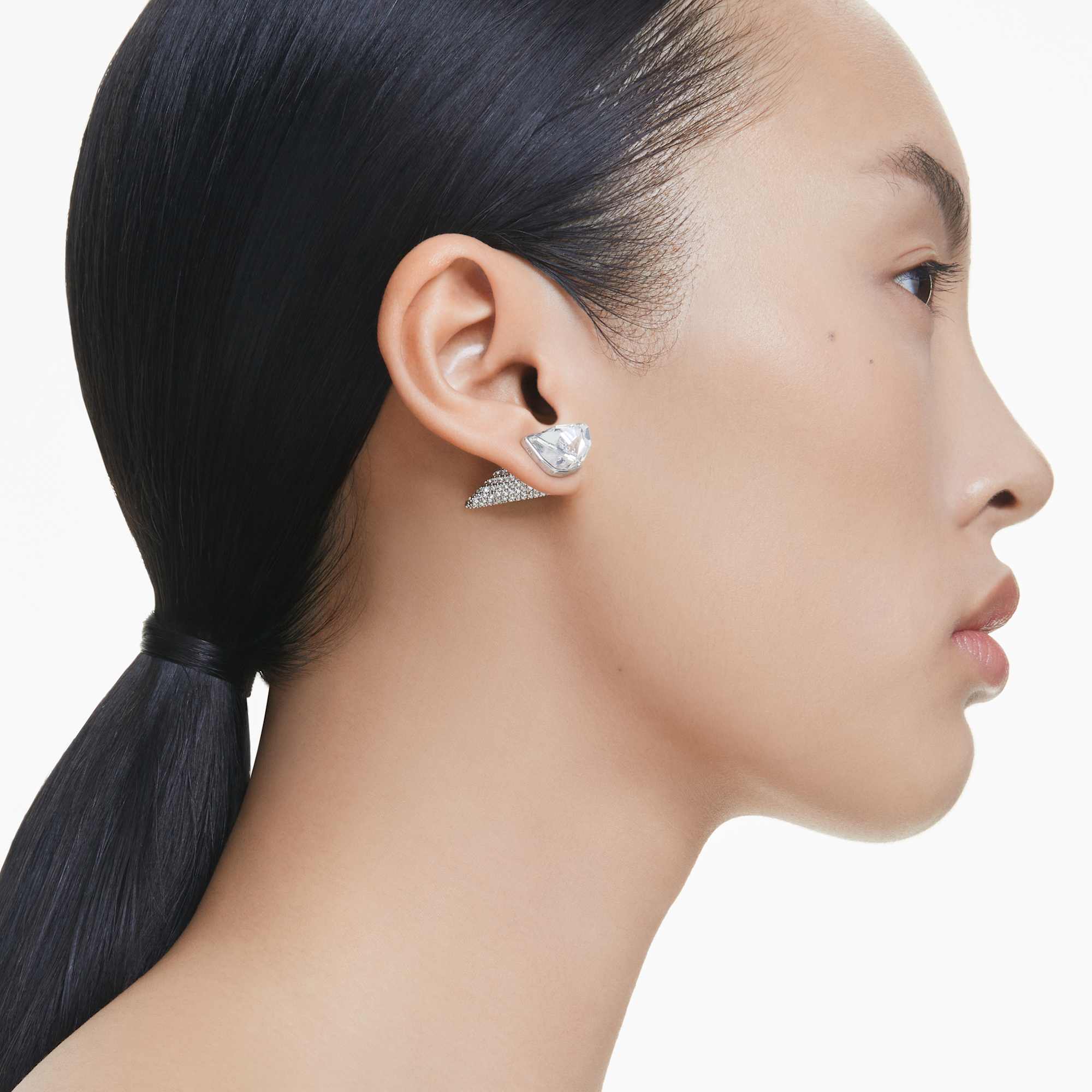 Lucent stud earrings, Pavé, Spike, White, Rhodium plated