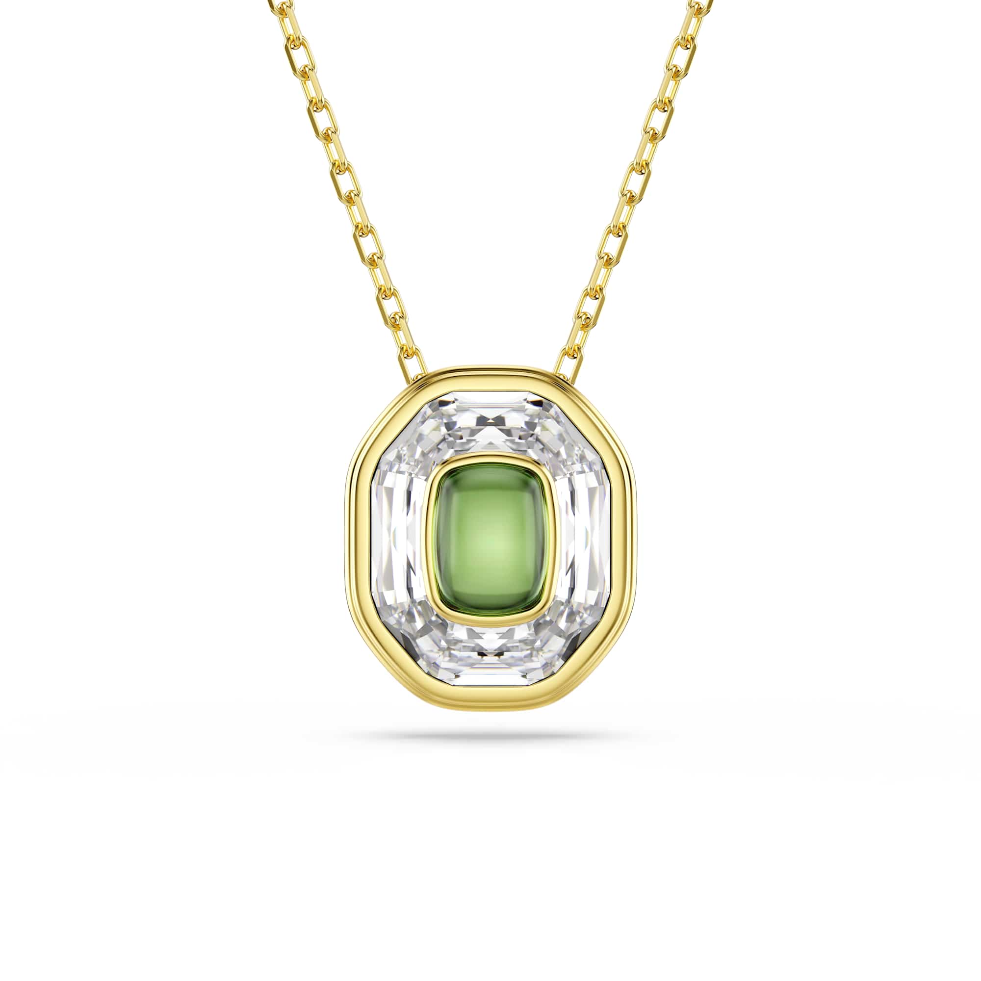 Chroma pendant, Octagon cut, Green, 18K gold finish