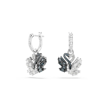 Swan drop earrings, Swan, Black, Mixed metal finish