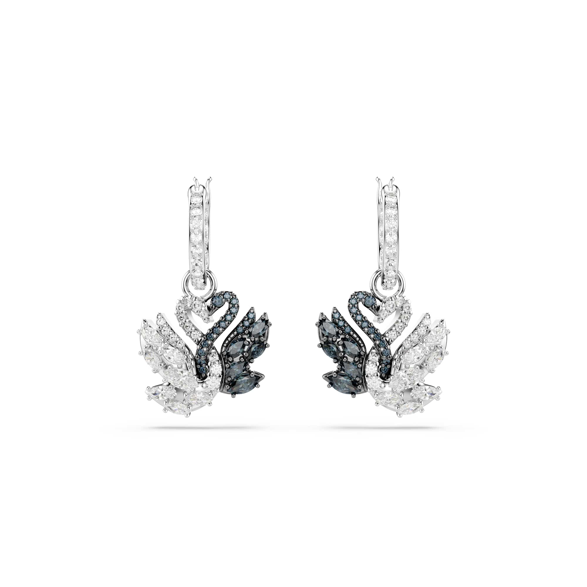 Swan drop earrings, Swan, Black, Mixed metal finish